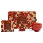 Tea Forte Warming Joy Holiday 3-Piece Tea Gift Set with Red Cafe Cup with Lid, Tea Tray and 10 Assorted 2 of Each Variety Handcrafted Pyramid Infuser Tea Bags