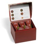 Tea Forte Warming Joy Holiday 3-Piece Tea Gift Set with Red Cafe Cup with Lid, Tea Tray and 10 Assorted 2 of Each Variety Handcrafted Pyramid Infuser Tea Bags