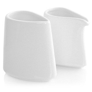 Tea Forte 2 Piece Mini Fine Porcelain White Sugar Dispenser with Spout and Creamer Pitcher Tea and Coffee Bar Accessory Serving Set for One, Dishwasher Safe