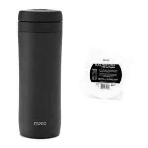 ESPRO P1 French Press - Double Walled Stainless Steel Vacuum Insulated Coffee and Tea Maker, 12 Ounce, Matte Meteorite Black 100 Count Coffee Paper Filters