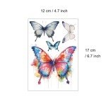 Everjoy Realistic Watercolor Butterfly Temporary Tattoo Stickers - Waterproof Fake Tattoos Body Decorations for Women and Girls