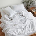Sijo Stone Washed 100% Organic French Linen Bed Sheet Set, GOTS Certified Organic, Best Cooling Linen Sheet Award by Sleep Foundation 3pc Set - 2 Pillowcases and 1 Fitted Sheet (Snow, King)