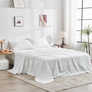 DOZ by SIJO 100% GOTS Certified Organic Cotton Sheet Set, Crisp Percale Weave, Long Staple, Breathable, Matte Finish, Hotel Style, Durable, 4pc 2 Pillowcases 1 Fitted 1 Flat (Snow, Queen)