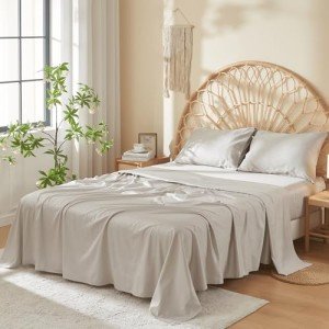 DOZ 100% Long Staple Cotton Sheet Sets, Soft Sateen Weave Cotton, Smooth, Breathable, Cooling Sheets, Hotel Comfort, Durable, 4pc – 2 Pillowcases 1 Fitted 1 Flat (Dove, Cal King)