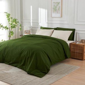 DOZ by SIJO 100% Long Staple Cotton Duvet Cover Sets, Classic Crisp Percale Weave, Breathable, Matte Finish, Hotel Comfort, 106"x90", 8 Loops, 3pc 2 Pillowcases 1 Duvet Cover (Forest, King/Cal King)