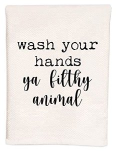 Moonlight Makers Soft Cotton Waffle Design Hand Towel, Bathroom/Kitchen Farmhouse Decor, Cute Gift, BOHO, Stocking Stuffer (Wash Ya Hands Ya Filthy Animal)