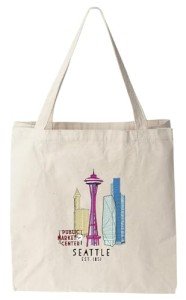 Downtown Seattle, 100% Cotton Canvas, Natural Tote Bag, Full-Color Tote, Original Design