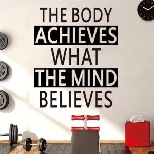 SEATUNE Large Gym Wall Decals - Inspirational Quotes Motivational Sports Wall Stickers - Office Bedroom Classroom Home Garage Vinyl Art Wall Decor - The Body Achieves What The Mind Believes 20"X24"