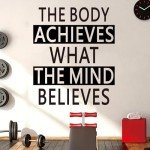 SEATUNE Large Gym Wall Decals - Inspirational Quotes Motivational Sports Wall Stickers - Office Bedroom Classroom Home Garage Vinyl Art Wall Decor - The Body Achieves What The Mind Believes 20"X24"