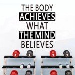 SEATUNE Large Gym Wall Decals - Inspirational Quotes Motivational Sports Wall Stickers - Office Bedroom Classroom Home Garage Vinyl Art Wall Decor - The Body Achieves What The Mind Believes 20"X24"