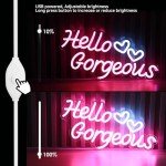 Dadarolly Hello Gorgeous Neon Sign Pink with Double Hearts, Hello Beautiful Neon Lights for Home Wedding Engagement Birthday Bacelorette Backdrop Party
