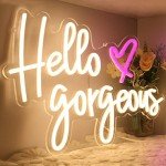 DAKABUKA Hello Gorgeous Neon Signs White LED Light Hello Beautiful Wall Art Gift for Home Decoration Wedding Birthday Backdrop Bacelorette Party Wth Dimmable Switch(5V,16.5X11inches)