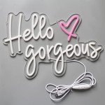 DAKABUKA Hello Gorgeous Neon Signs White LED Light Hello Beautiful Wall Art Gift for Home Decoration Wedding Birthday Backdrop Bacelorette Party Wth Dimmable Switch(5V,16.5X11inches)