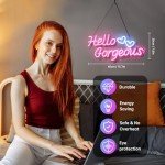 Dadarolly Hello Gorgeous Neon Sign Pink with Double Hearts, Hello Beautiful Neon Lights for Home Wedding Engagement Birthday Bacelorette Backdrop Party
