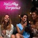 Dadarolly Hello Gorgeous Neon Sign Pink with Double Hearts, Hello Beautiful Neon Lights for Home Wedding Engagement Birthday Bacelorette Backdrop Party