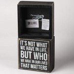 Primitives by Kathy 35144 Classic Black and White Box Sign, 4 x 4-Inches, Who We Have