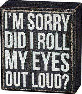 Primitives by Kathy Decorative Box Sign Did I Roll My Eyes Out Loud,Black/White