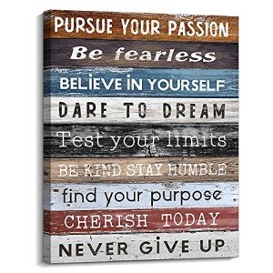 Kas Home Inspirational Wall Art Framed Canvas Motivational Wall Art Decor for Home Bathroom Bedroom Office Classroom Gym Positive Quotes Art Gift (12 x 15 inch, Brown - Passion)