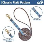 EXPAWLORER Dog Collar and Leash Set - Embroidery Pawprints Plaid Dog Collar and Dog Leash Set, Bow Tie and Bandana Dog Collar, Adorable Collar and Leash for Dogs Cats Outdoor Walking, Blue M