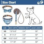 EXPAWLORER Dog Collar and Leash Set - Embroidery Pawprints Plaid Dog Collar and Dog Leash Set, Bow Tie and Bandana Dog Collar, Adorable Collar and Leash for Dogs Cats Outdoor Walking, Blue M