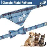 EXPAWLORER Dog Collar and Leash Set - Embroidery Pawprints Plaid Dog Collar and Dog Leash Set, Bow Tie and Bandana Dog Collar, Adorable Collar and Leash for Dogs Cats Outdoor Walking, Blue M