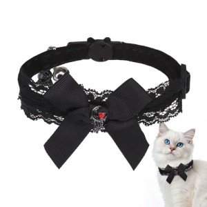 EXPAWLORER Cat Collar with Bells,Adjustable Soft Velvet Cat Collar Breakaway with Flower Accessory,Safety Quick Release Gothic Style Pet Collar for Cat,Kitten,Small Dog