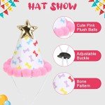 EXPAWLORER Dog Birthday Outfit - Cute Hat Bandana Scarf and Squeaky Cake Dog Toy for Birthday Party Supplies Gift, Great Party Decorations for Small Medium Large Dogs Girl Pink