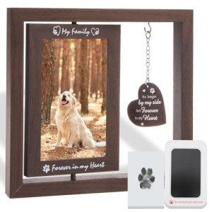 EXPAWLORER Pet Memorial Gifts for Dogs Cats - Dog Memorial Gifts for Loss of Dog, Rotating Wooden Dog Picture Frame with Paw Print Ink Pad, Dog Bereavement Gifts Pet Loss Sympathy Remembrance Gift