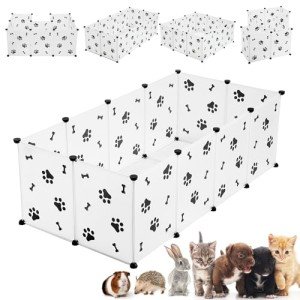 EXPAWLORER Pet Playpen for Small Animals - Plastic Puppy Playpen with Floor, Portable Small Animals Fence Cage Yard for Indoor Outdoor Use, DIY Plastic Enclosure for Small Rabbit, Puppies, Mice, Bunny