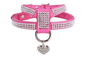 EXPAWLORER Pet Harness-Rhinestone Bling Small Cat Harness with Heart Pendant, Soft Genuine Leather Padded Dog Harness Small Sized Dog for Puppy Cat, Pink