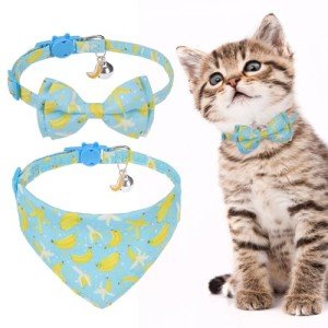 EXPAWLORER Cute Cat Collar with Bells - 2 Pack Cat Collar Breakaway, Cat Bandana Collar Cat Bowtie Collar for Girl Boy Cats, Adjustable Fruit Kitten Collar for Female Male Cats, Banana