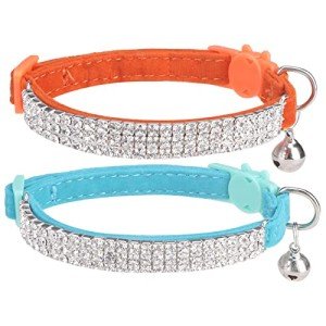 EXPAWLORER Soft Velvet Safe Cat Collars for Girl Cats -2 Pack Rhinestones Bling Diamante Adjustable Collars Breakaway- Chirstmas Cat Clollar Gifts with Bells for Boy Cats Kitty and Small Dogs