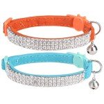 EXPAWLORER Soft Velvet Safe Cat Collars for Girl Cats -2 Pack Rhinestones Bling Diamante Adjustable Collars Breakaway- Chirstmas Cat Clollar Gifts with Bells for Boy Cats Kitty and Small Dogs