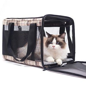 EXPAWLORER Cat Carrier Large, Soft-Sided Pet Carrier for Cat,Top Load Cat Travel Carriers for Medium Cats Under 25, Airline Approved Pet Bag Carriers Fit 2 Kitties Small Dogs