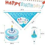 EXPAWLORER Dog Birthday Bandana Set - Cute Hat and Squeaky Cake Toy for Birthday Party Supplies Gift - Great for Small Medium Large Dogs Blue