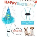 EXPAWLORER Dog Birthday Bandana Set - Cute Hat and Squeaky Cake Toy for Birthday Party Supplies Gift - Great for Small Medium Large Dogs Blue