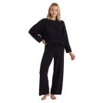 Softies Solid Marshmallow Reverse Seam Crew Neck Lounge Set for Women, 2 Piece Loungewear with Bracelet Sleeves, Made of Cloud Soft Fabric, Black, X-Large