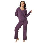 Softies Ultra-Soft Solid Marshmallow V-Neck Lounge Set for Women, Fig, 2X-3X