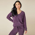 Softies Ultra-Soft Solid Marshmallow V-Neck Lounge Set for Women, Fig, 2X-3X