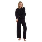 Softies Solid Marshmallow Reverse Seam Crew Neck Lounge Set for Women, 2 Piece Loungewear with Bracelet Sleeves, Made of Cloud Soft Fabric, Black, X-Large