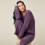 Softies Ultra-Soft Solid Marshmallow V-Neck Lounge Set for Women, Fig, 2X-3X