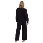 Softies Solid Marshmallow Reverse Seam Crew Neck Lounge Set for Women, 2 Piece Loungewear with Bracelet Sleeves, Made of Cloud Soft Fabric, Black, X-Large