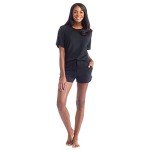 Softies Dream Slouchy Tee Top with Shorts Lounge Set for Women, Black, M