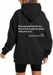 Wrenpies Dear Person Behind Me You Are Enough Hoodie for Women Teen Girls Oversized Aesthetic Graphic Sweatshirt Pullover Top (Black,M,Medium)