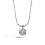 John Hardy Women's Silver Diamond Pave Square Pendant on Chain Necklace, Classic Chain Collection