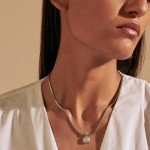 John Hardy Women's Silver Diamond Pave Square Pendant on Chain Necklace, Classic Chain Collection