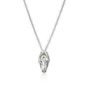 John Hardy Naga Silver Pendant on 2mm Rolo Chain Necklace with Blue Sapphire Eyes, Size 18-20