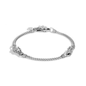 John Hardy Legends Collection Womens Bracelet, 2.5MM 925-Sterling Silver Naga Triple Station Wrist Bracelet with Cobra Chain and Lobster Claw Clasp, Medium