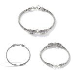John Hardy Legends Collection Naga Bracelet, 3.5MM 925-Sterling Silver Double Naga-Head with Blue Sapphire Eyes Wrist Bracelet with Cobra Chain and Lobster Claw Clasp, Medium
