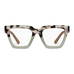 Peepers by PeeperSpecs Oprah's Favorite Women's Take a Bow Square Blue Light Blocking Reading Glasses - Chai Tortoise/Green +2.50